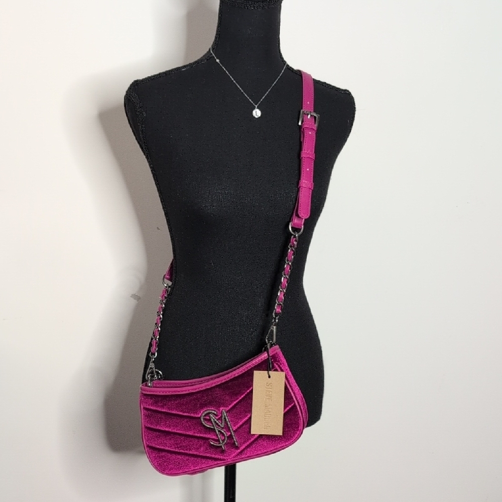 Steve Madden Bzoia Dark Fuschia Velvet Crossbody Festive Handbag Y2K Chic Glam - Picture 2 of 13